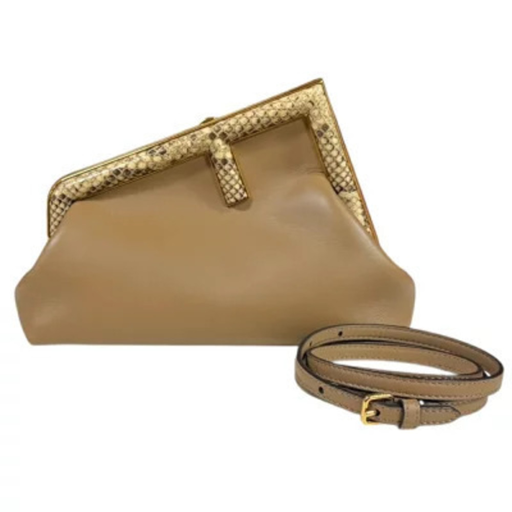Fendi First Shoulder Bag Leather Beige Cream